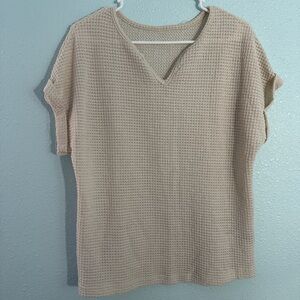 Shein Beige Short Sleeve Waffle Knit Top
